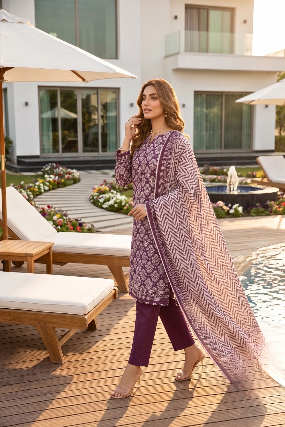 Mushtaq 3Pcs Unstitched Printed Lawn Naari Collection Desgin - 2