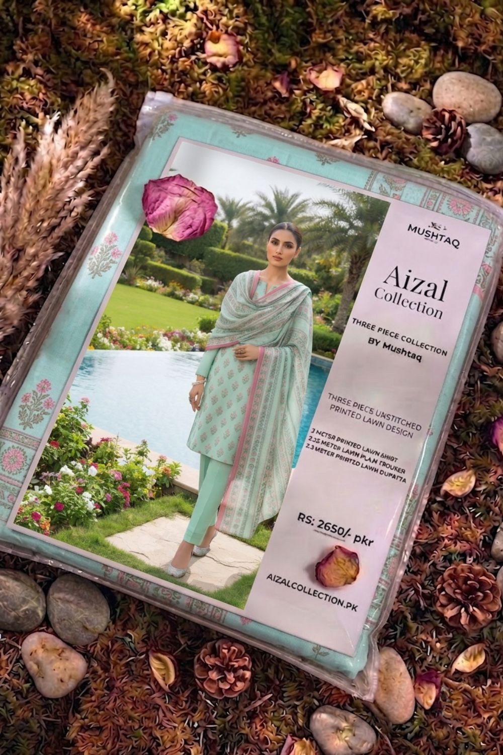 Mushtaq 3Pcs Unstitched Printed Lawn Aizal Collection Desgin - 6