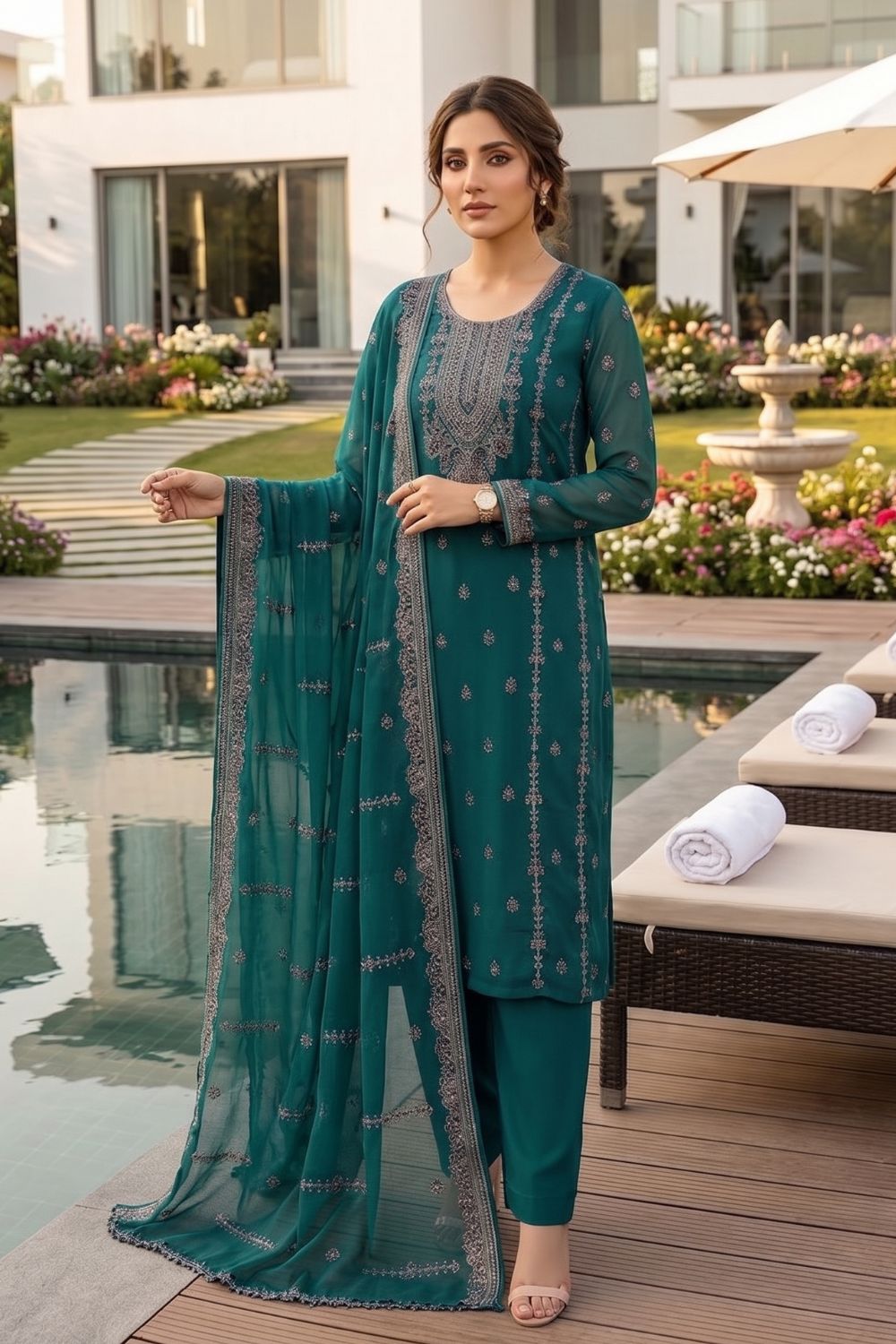 Mushtaq 4PCS Embroidered Chiffon Collection Desgin - 2