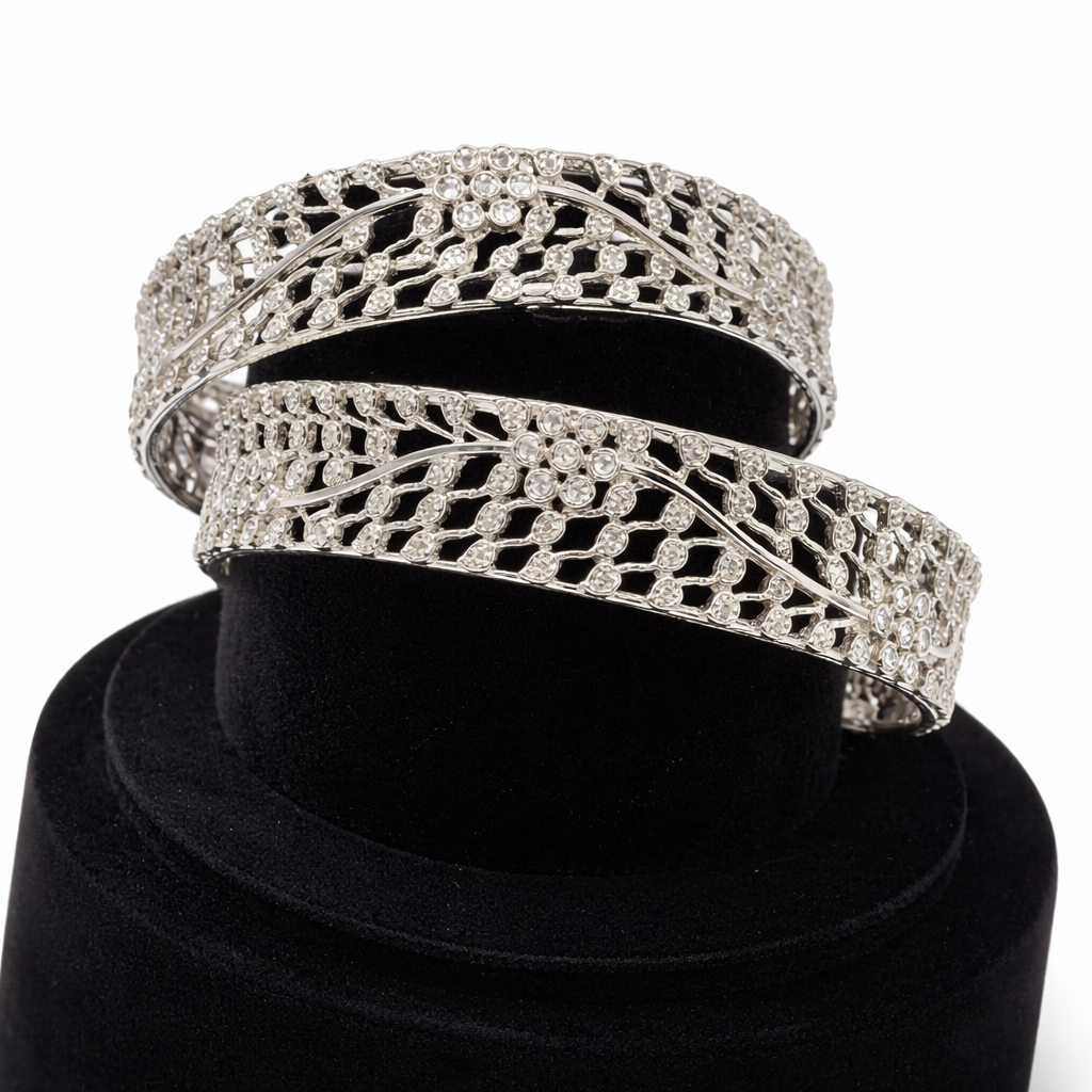 Elegant Leaf Design Stone Bangles – Premium Pair (Sizes 2.6 & 2.10)
