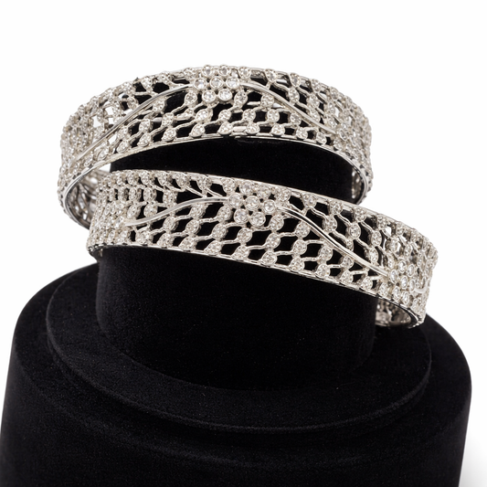 Elegant Leaf Design Stone Bangles – Premium Pair (Sizes 2.6 & 2.10)