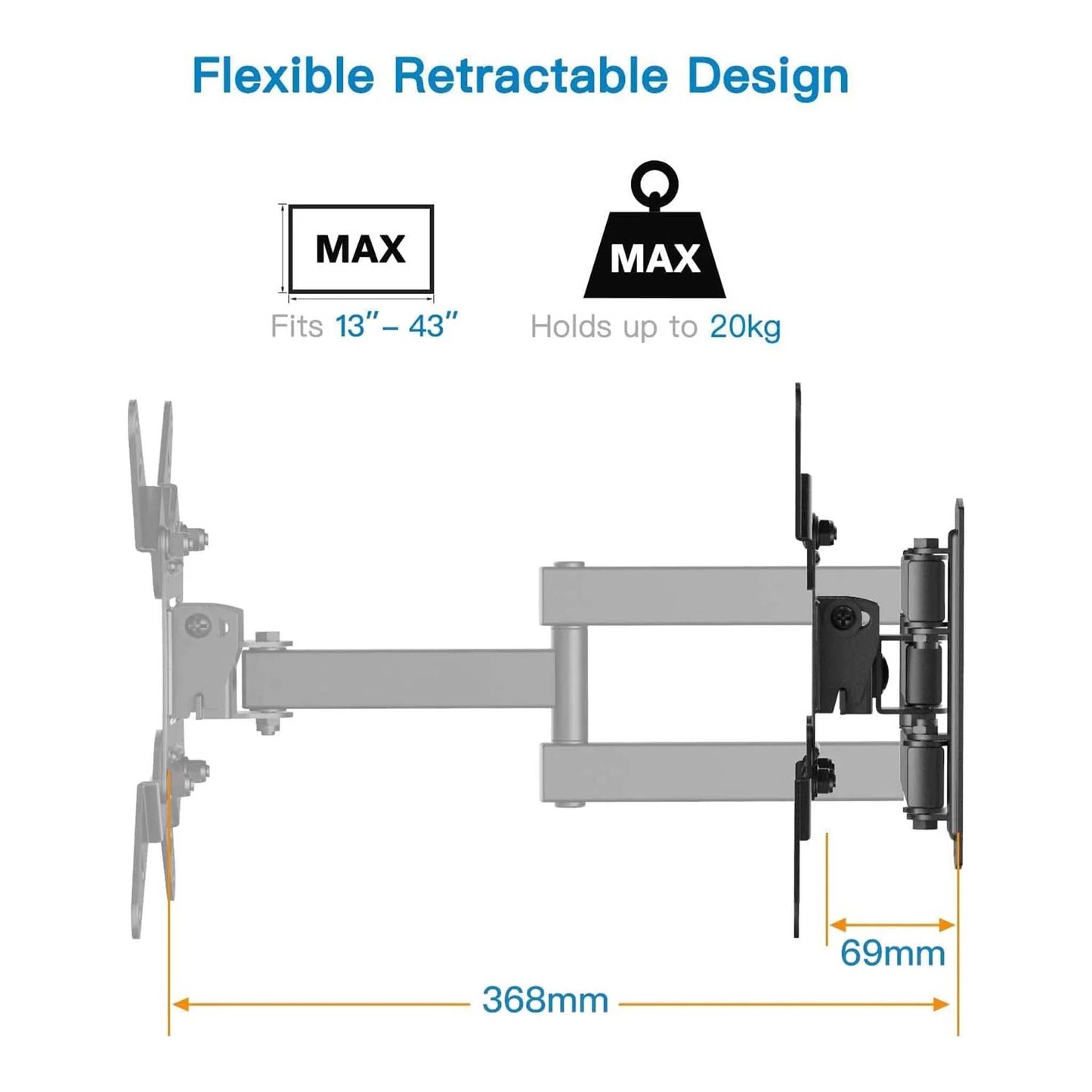 Medium Full Motion TV Wall Mount  Adjustable Tilt Bracket for Flat Screen TVs