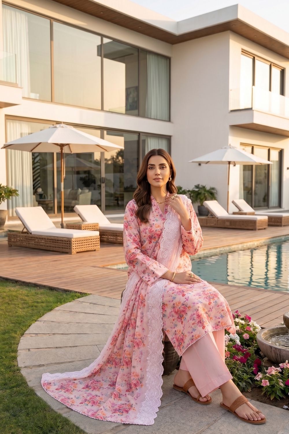 3-Piece Unstitched Printed Lawn Suit with Two-Sided Embroidered Dupatta | Mushtaq Esha Collection – Design 2