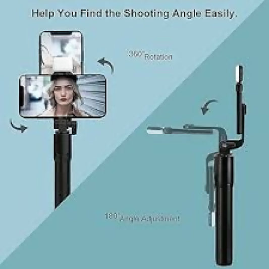 R1s Bluetooth Selfie Sticks with Remote and Selfie Light 3 in 1 Multifunctional Selfie Stick Tripod Stand Mobile Stand Compatible with All Phones 360 degree Rotation
