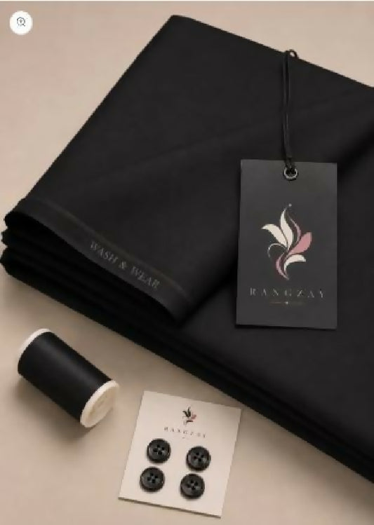 Midnight Black Wash n Wear unstitched four meter fabric