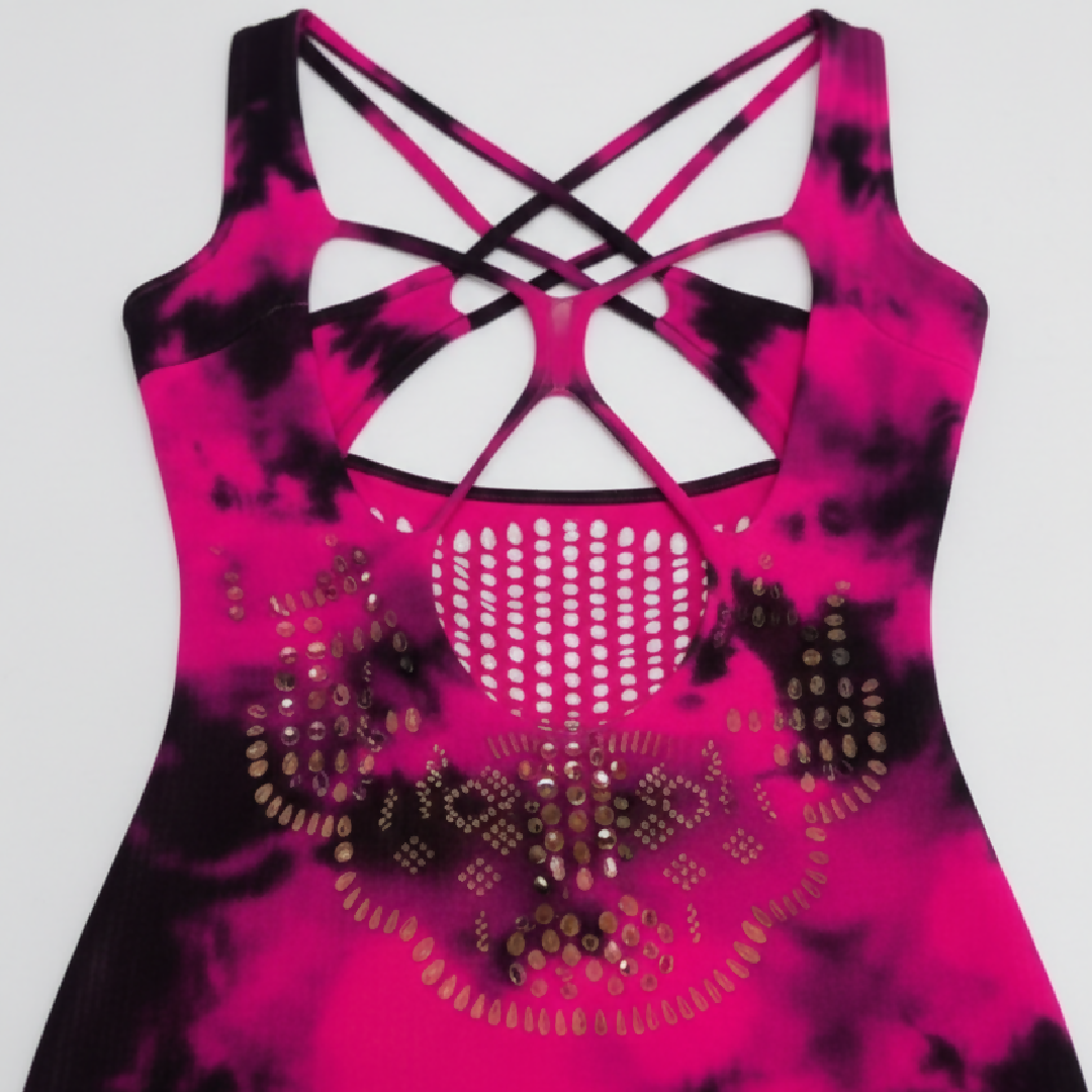 Exotic Criss-Cross Neck Tie-Dye Stocking Night Dress for Women - Seamless Mesh Nighty