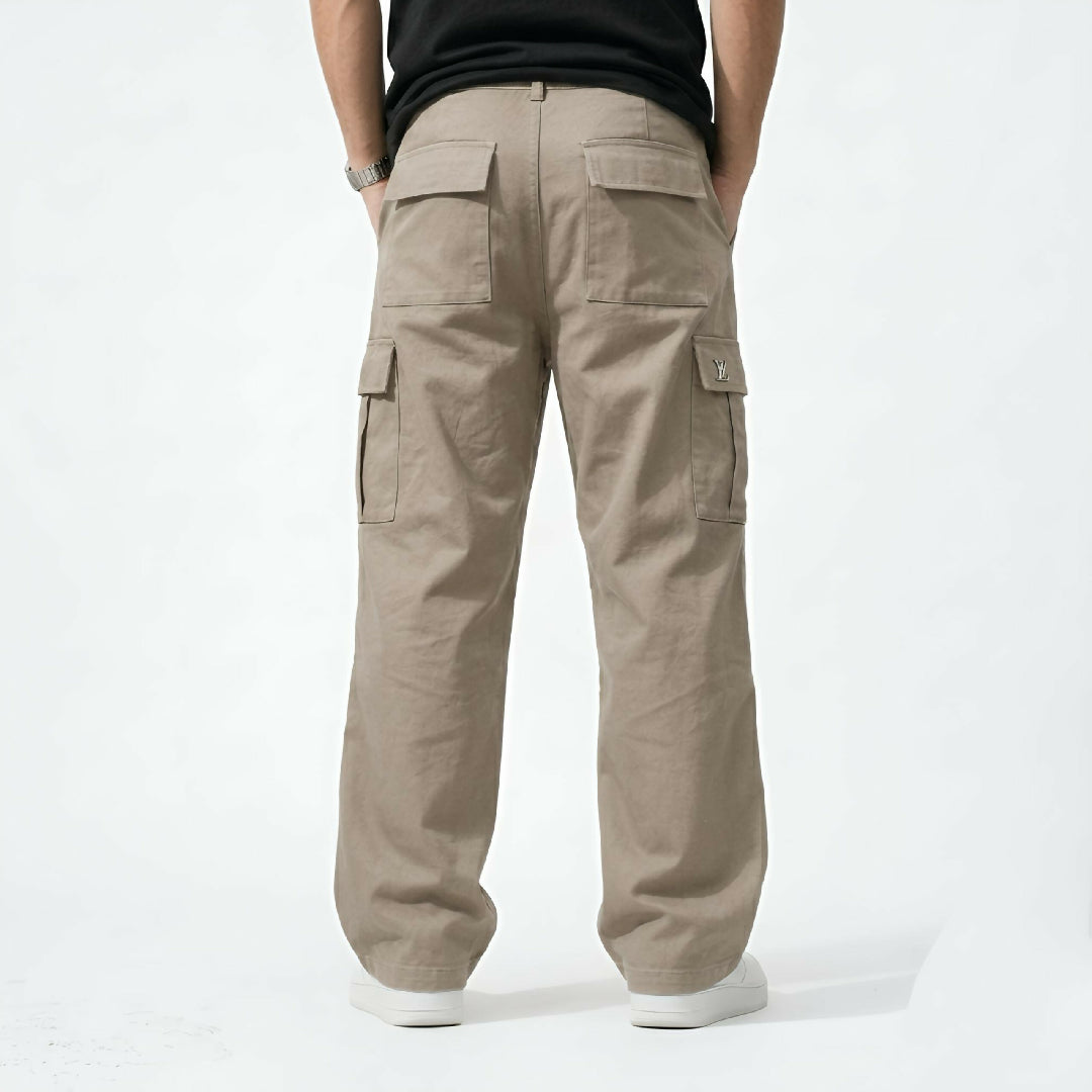 6-Pocket Baggy Cargo Trousers for Men - Cotton Lycra Stretchable Fit