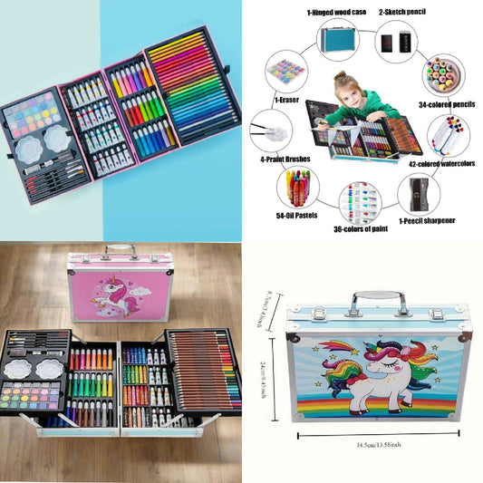 StationeryWorld 145 Piece Art Set with Colours Paints Crayons in Pink Briefcase Organiser