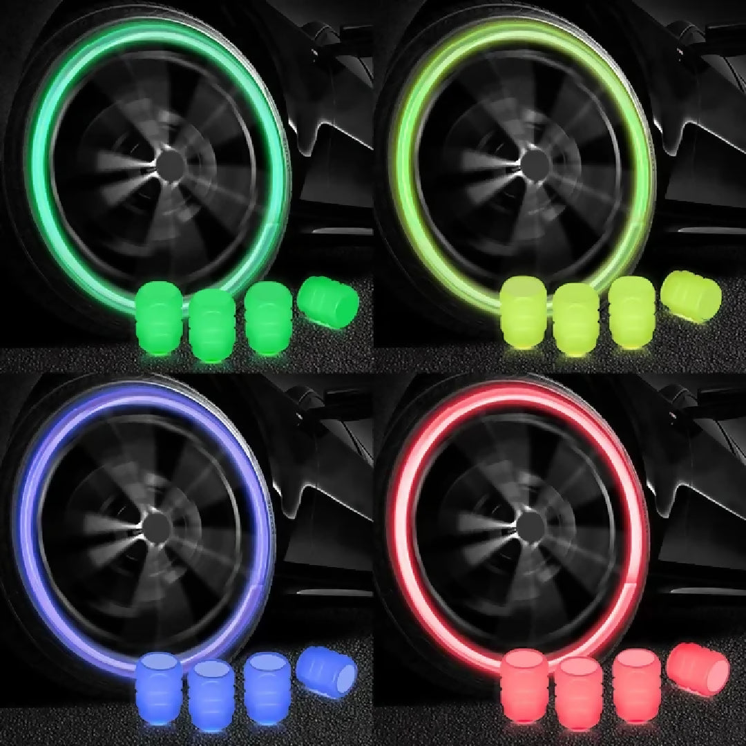 PACK OF 4 Glow in The Dark Tire Valve Caps Fluorescent Stem Car Universal Air Cap Auto Covers Cars Motorcycles SUV Trucks Bikes Accessories Random Colors