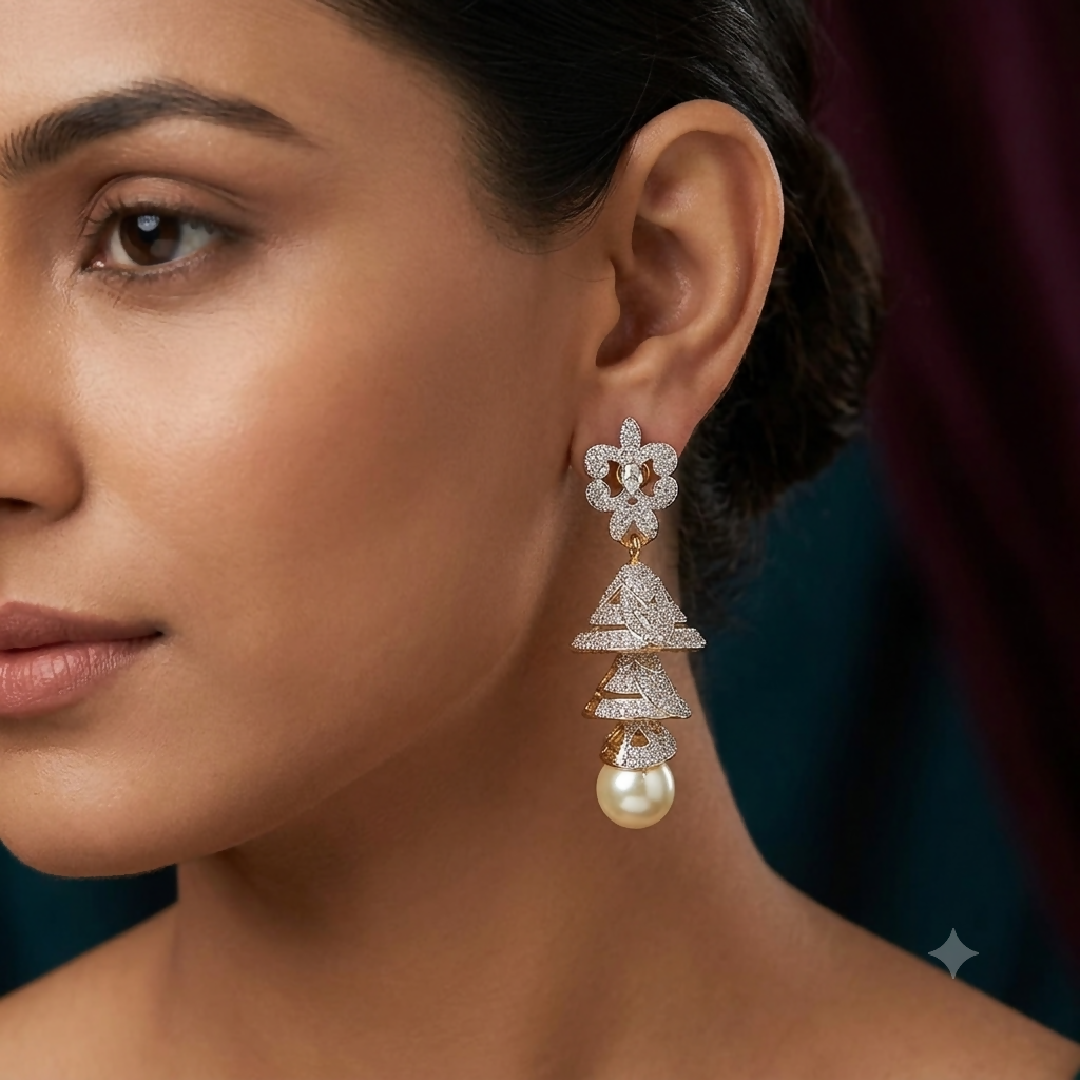Elegance Tiered Cubic Zirconia and Pearl Statement Earrings