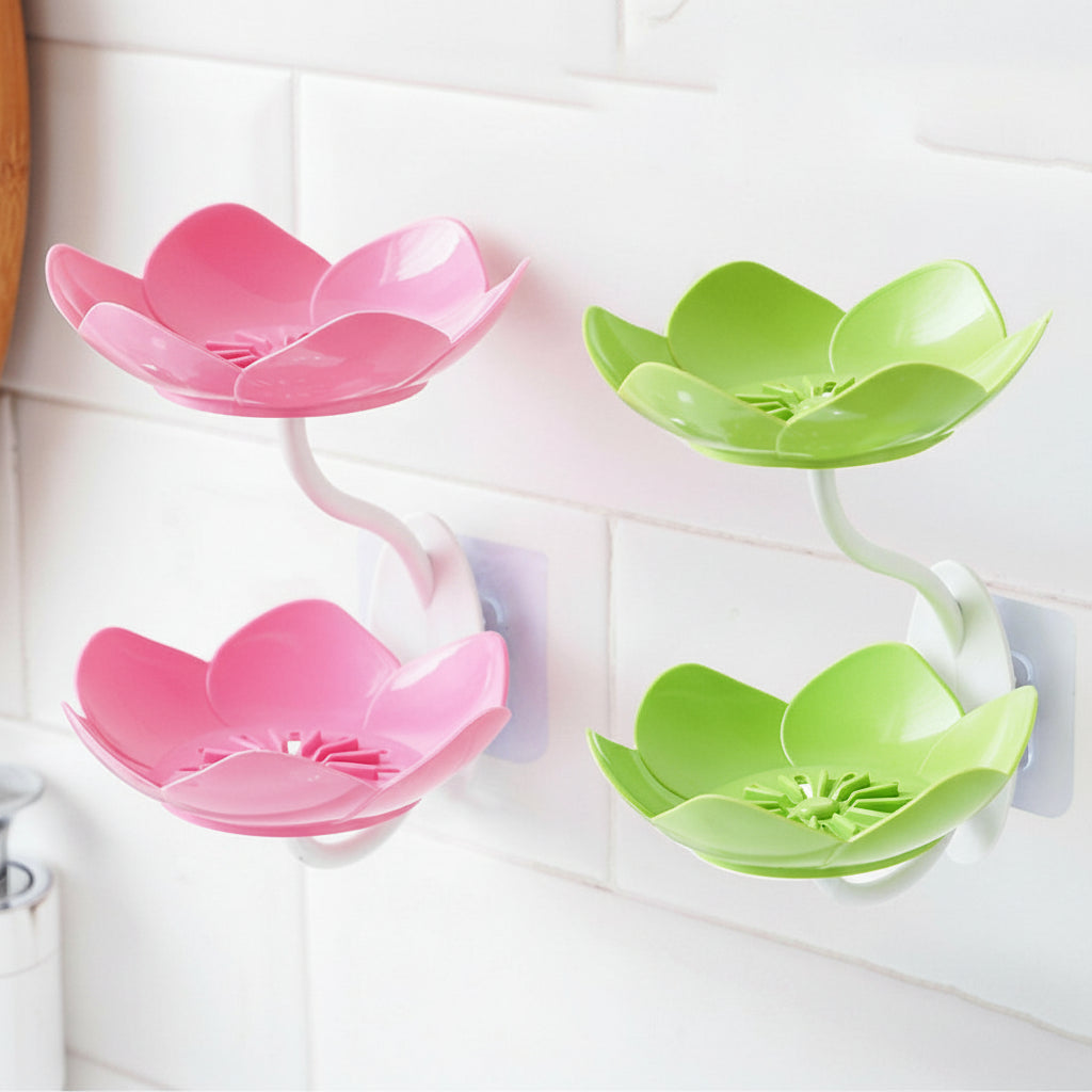 Lotus Flower Wall-Mounted Soap Holder - Self-Draining Bathroom and Kitchen Organizer - Pack of 1