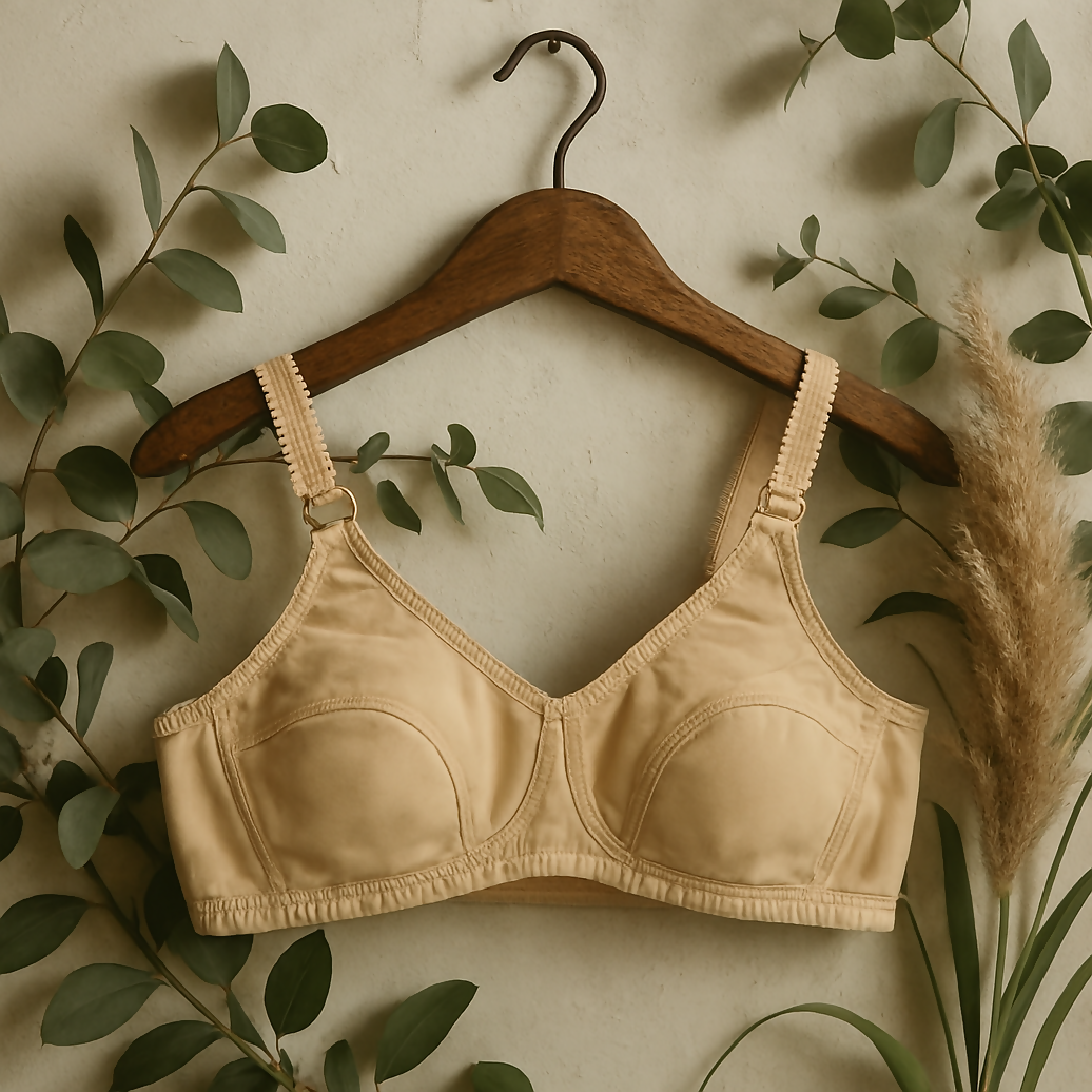 Cotton Plain Non-Padded Bra - Lightweight Comfortable Everyday Wear - Sizes 32-42 - Beige - 32