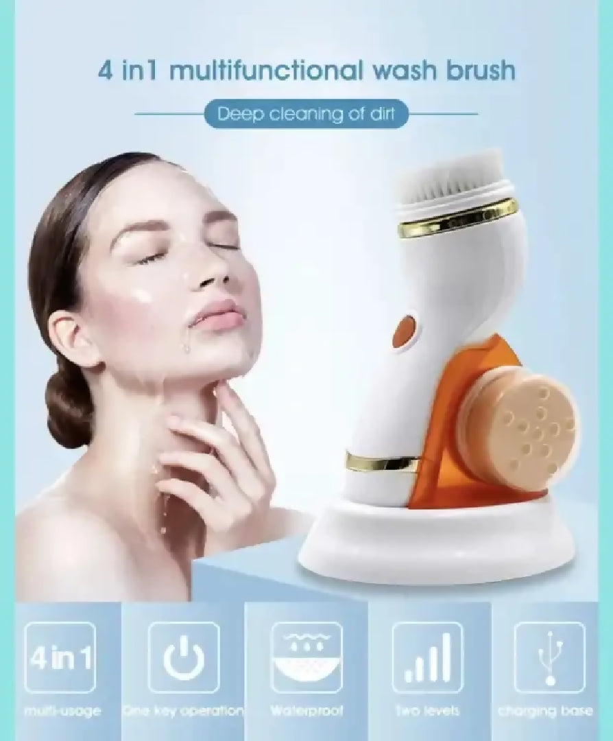 Cnaier 4 in 1 Electric Cleanser Facial Cleansing Brush Massager Face Brush Set Electric Rotating Face Scrubber for Deep Cleaning Exfoliating Blackhead Removing