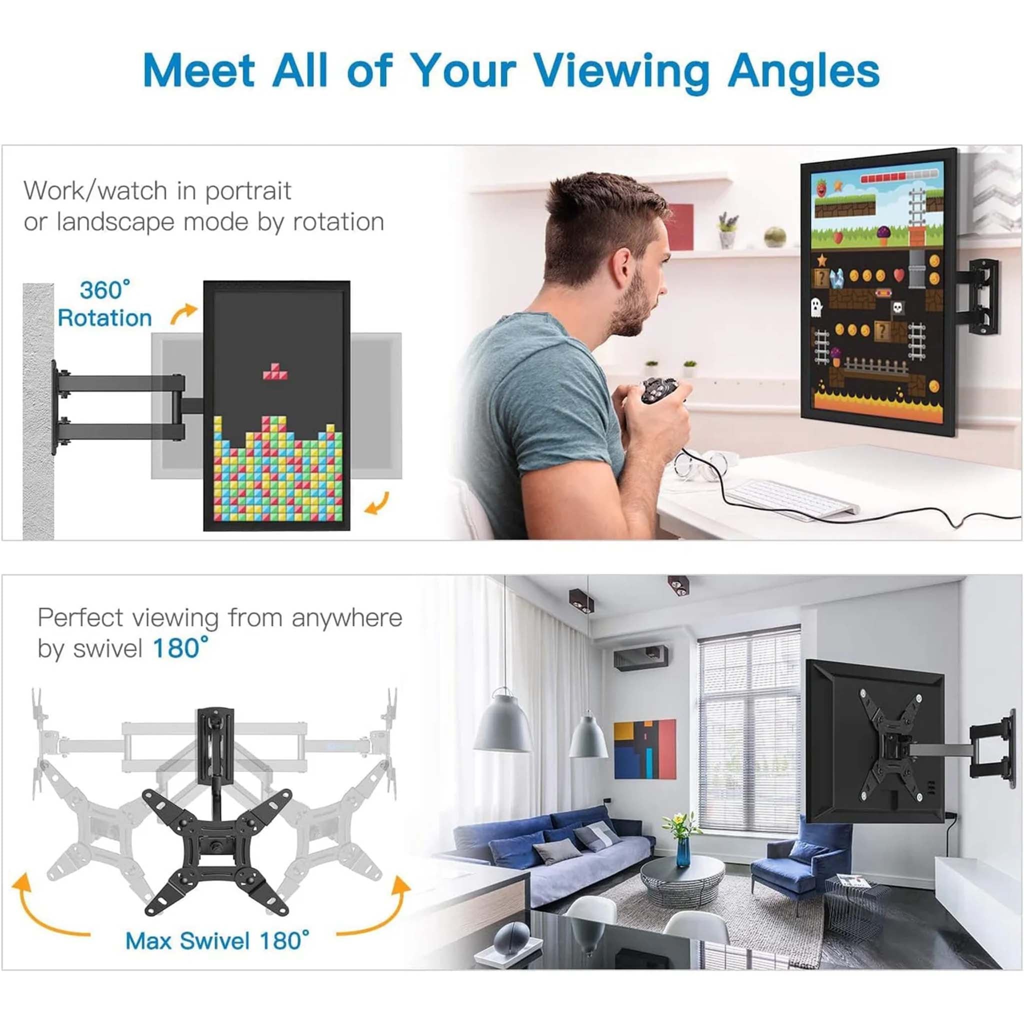 Full Motion TV Wall Mount  Universal Swivel Tilt and Extendable Bracket for Flat and Curved Screen TVs