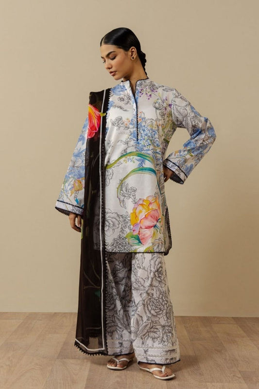 Zara Shahjahan 3 Pc Unstitched  Printed Lawn Suit Fiora-2A