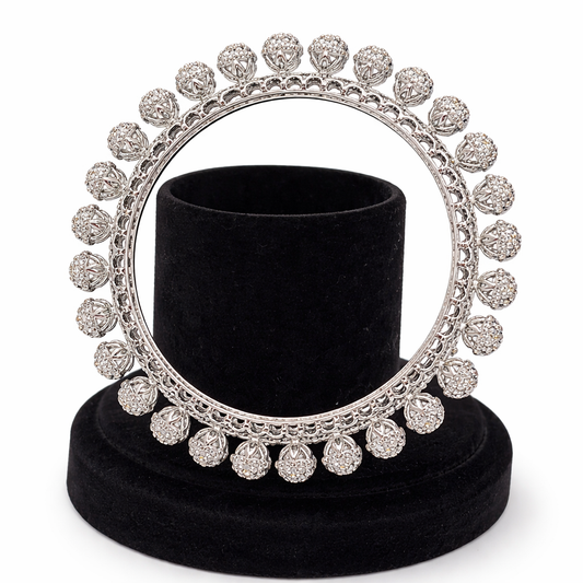 Zircon Silver Ball Bangles – Elegant Studded Pair (Size 2.8)