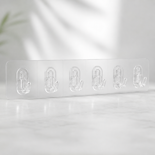 6 Hooks Transparent Self Adhesive Door Wall Hangers Hooks for Kitchen Bathroom