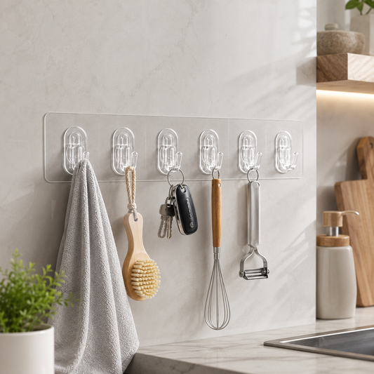 6 Hooks Transparent Self Adhesive Door Wall Hangers Hooks for Kitchen Bathroom