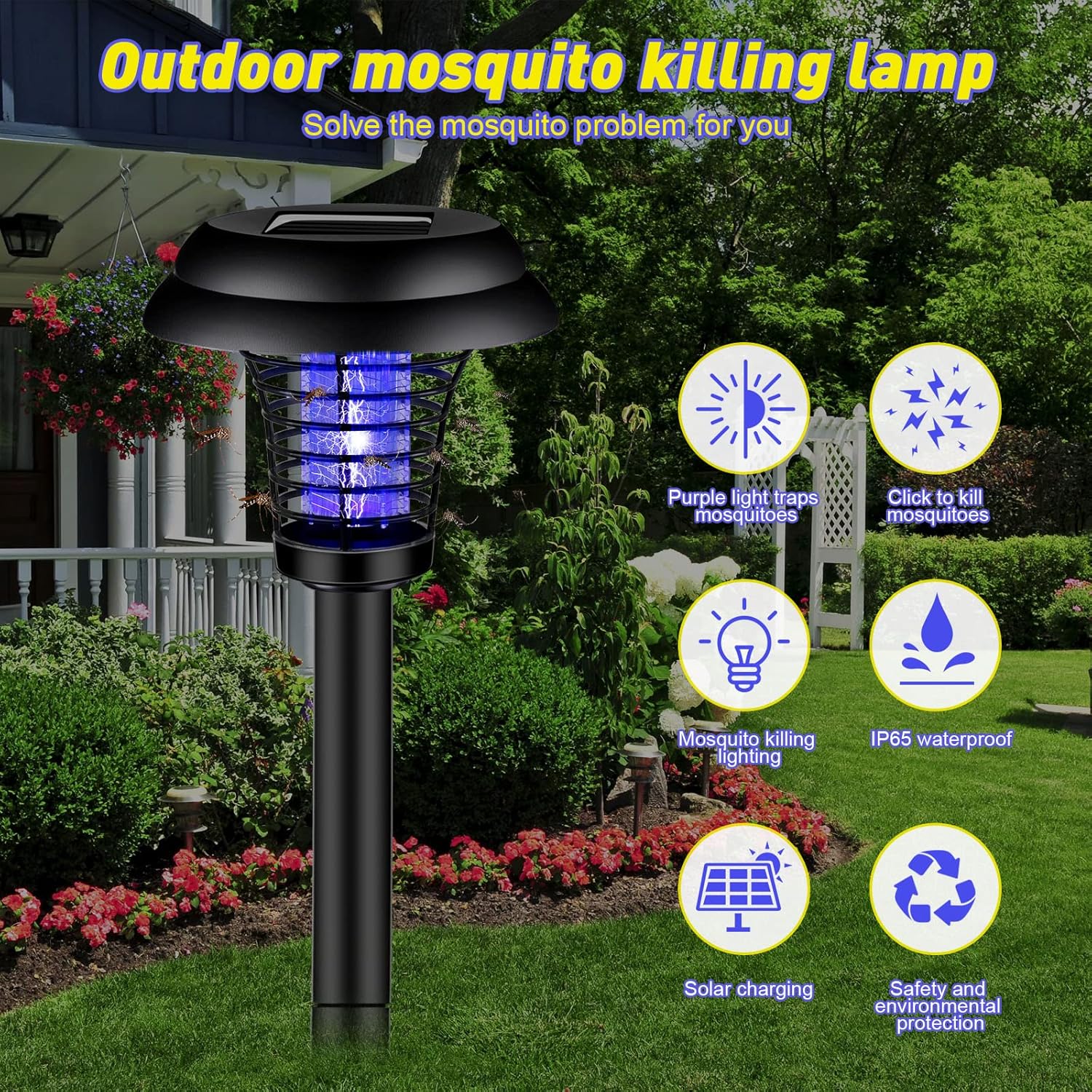 Solar Lamp Anti Mosquito  Outdoor LED Bug Zapper Light with Solar Power