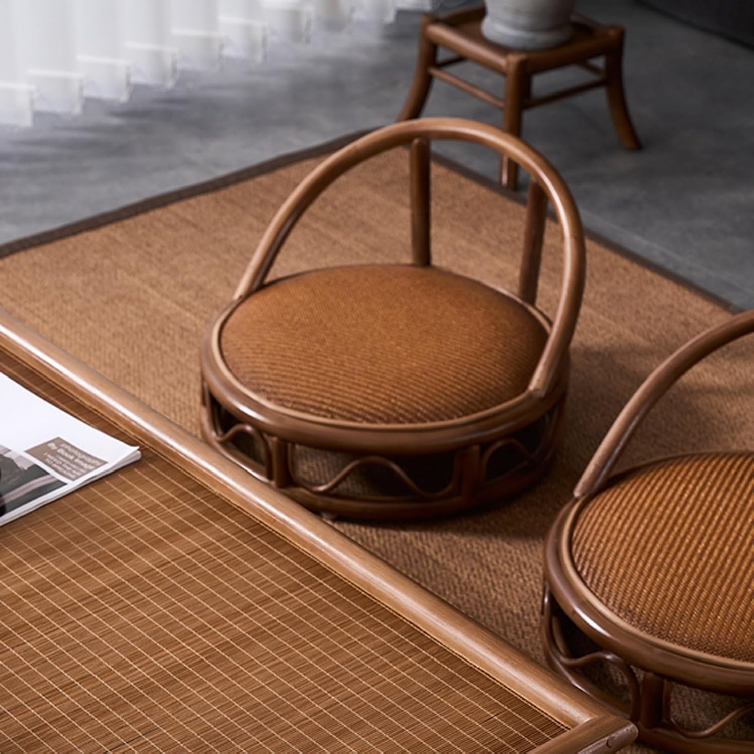 Japanese Tatami Wooden Coffee Table Set with Chairs – Balcony & Small Space Cocktail Set (60.2×40×30cm)