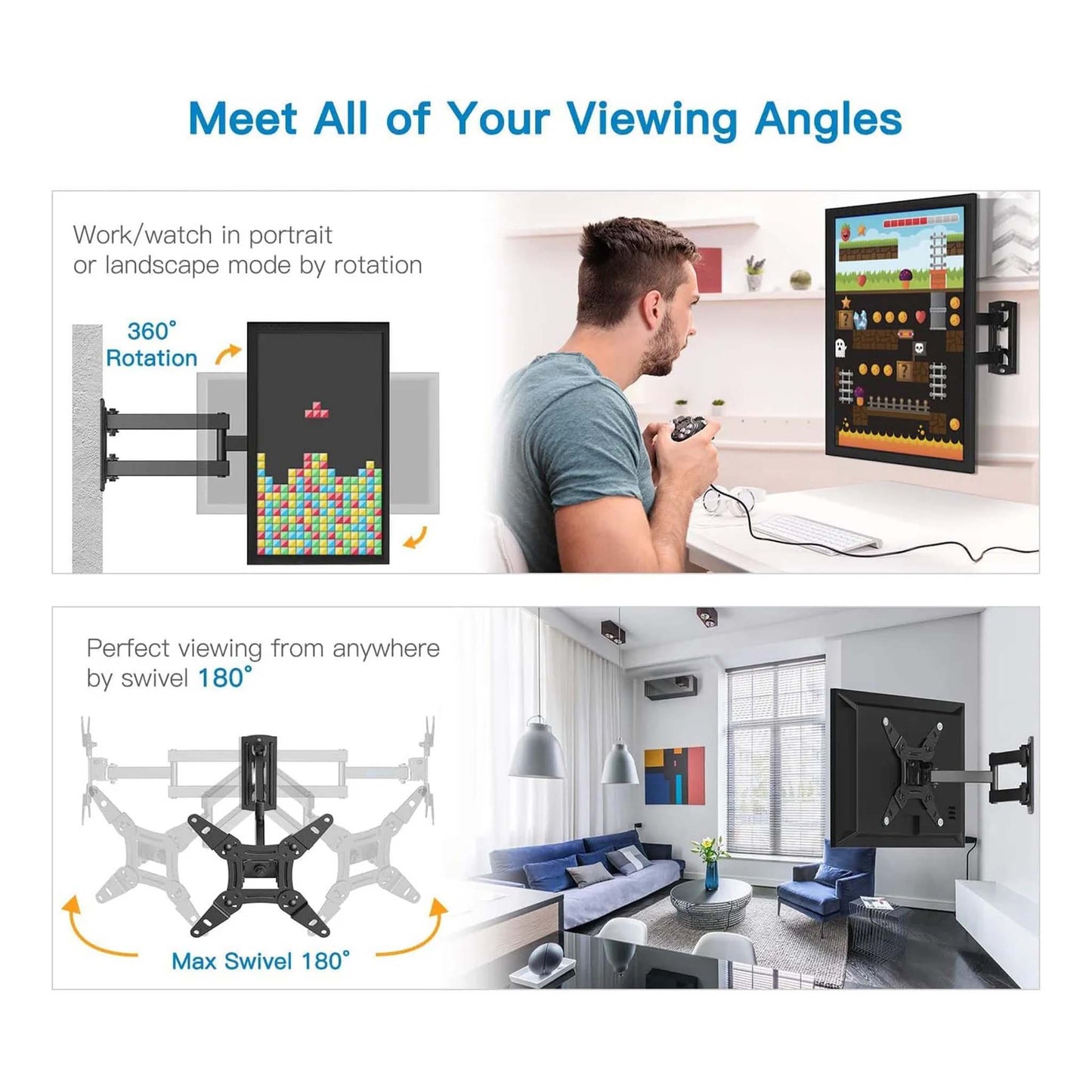 Medium Full Motion TV Wall Mount  Adjustable Tilt Bracket for Flat Screen TVs