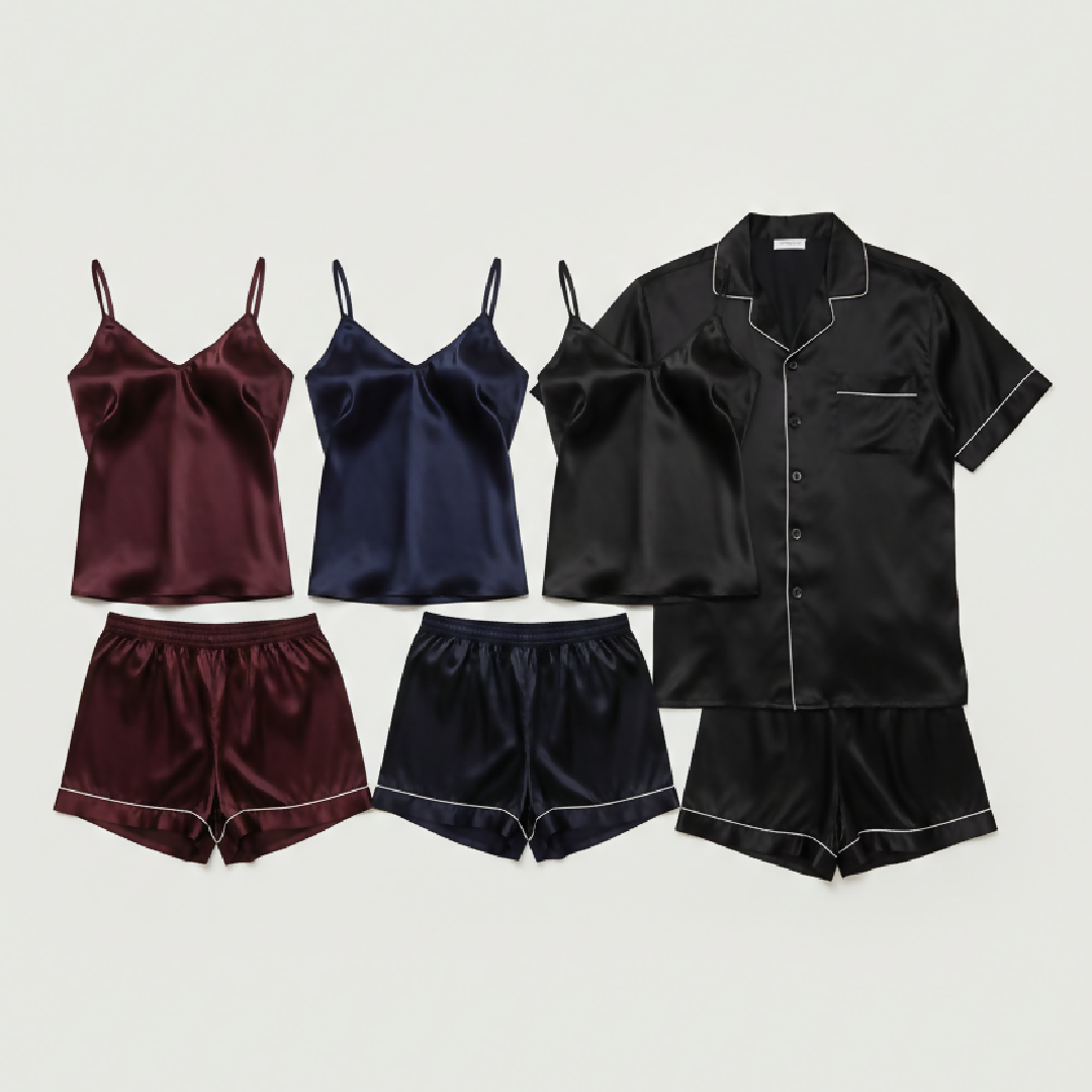 Couple Night Dress - Night Suit - Silk Sleepwear Set - 4-Piece Camisole and Shirt with Shorts