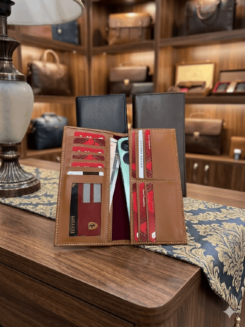 Premium Genuine Leather Long Wallet For Men Women Black