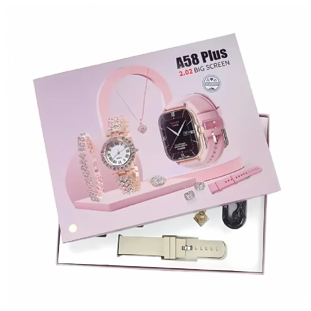 A58 Plus 6 in 1 Smartwatch For Women Best Quality Smart Watch For Girls Perfect For Gift Pink