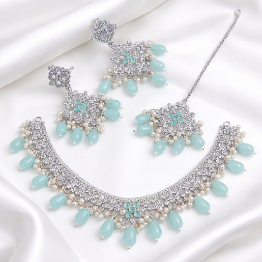 Beautiful Mint Pearl Royal Necklace Set