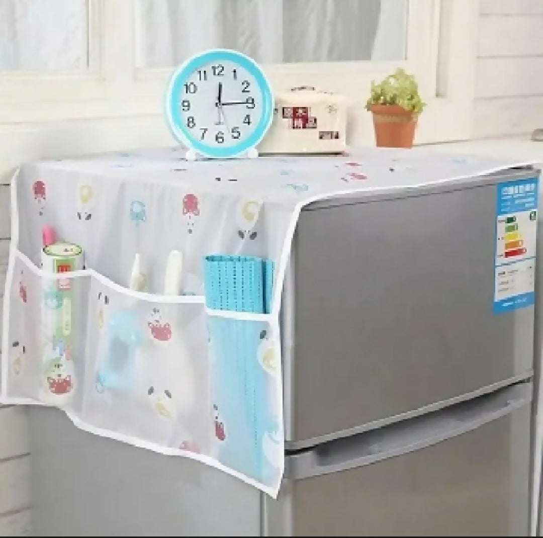 Fridge Dust Proof Cover with Side Storage Pockets Waterproof Freezer Top Cover Organizer random design and color