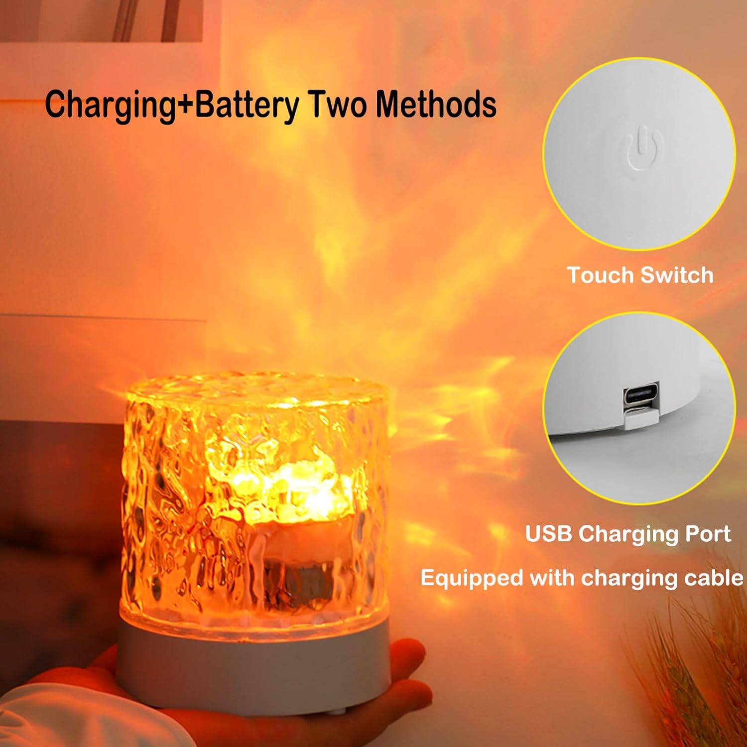 Water Ripple Lamp | 16-Color Rotating LED Night Light with Remote