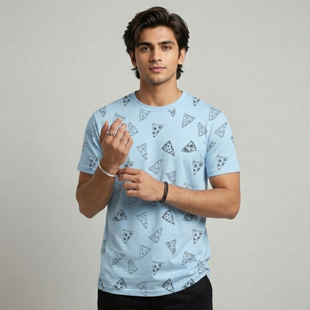 Short Sleeves T-shirt | Pizza Slices | Blue