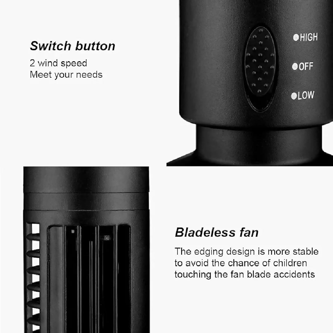 USB Portable Air Conditioner Mini Vertical Bladeless Fan Summer Air Cooler for Tower Fan Home Travel Cooling Fan 3 Speed Desktop Air Conditioner Fan