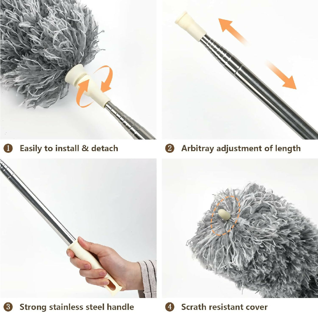 Grey Flexible Microfiber Duster Bendable Long Reach Cleaning Brush for Home Office