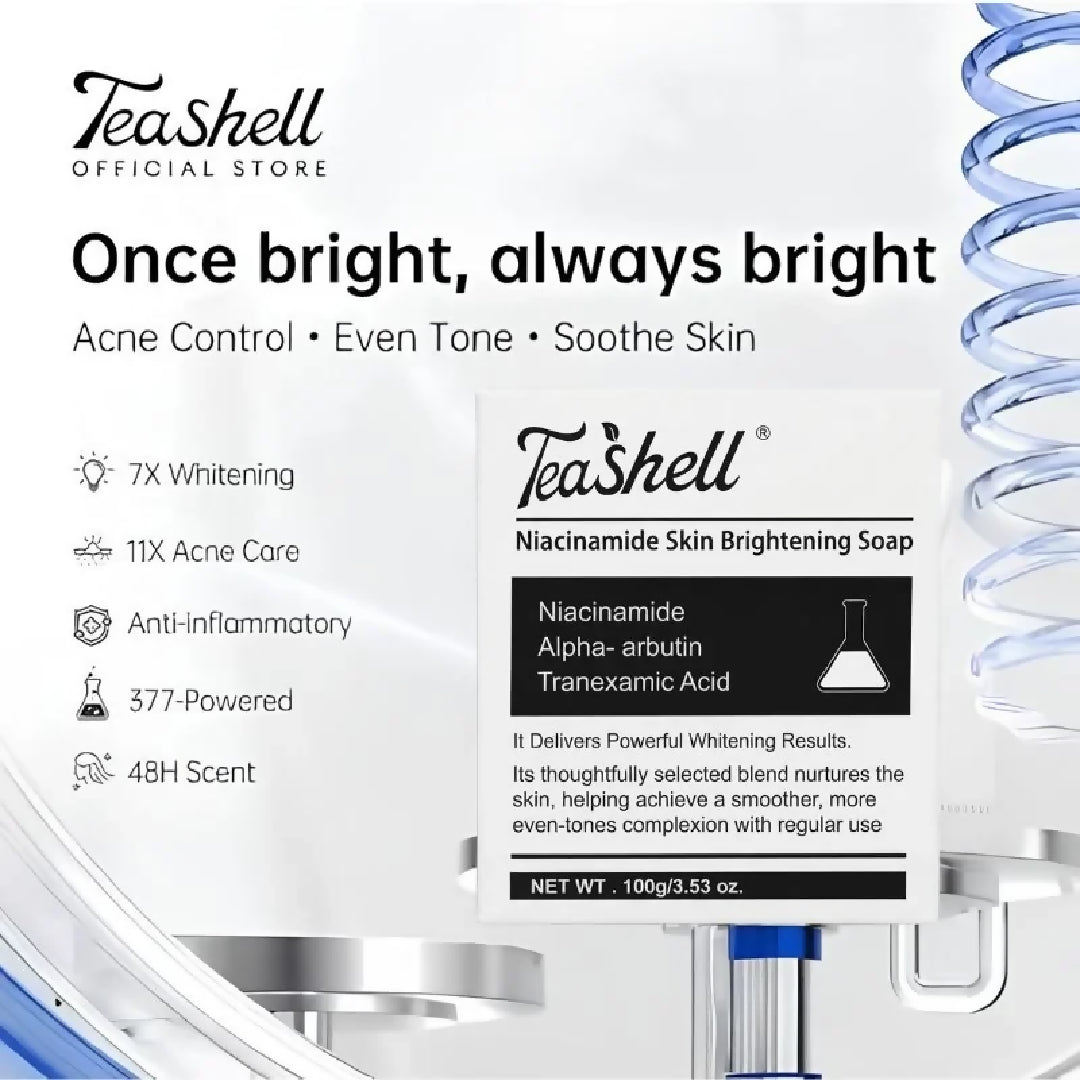TeaShell Niacinamide Skin Brightening Soap Face Body Brightening Bar with Niacinamide Alpha Arbutin Tranexamic Acid Deep Cleansing Formula For Men Women 100g