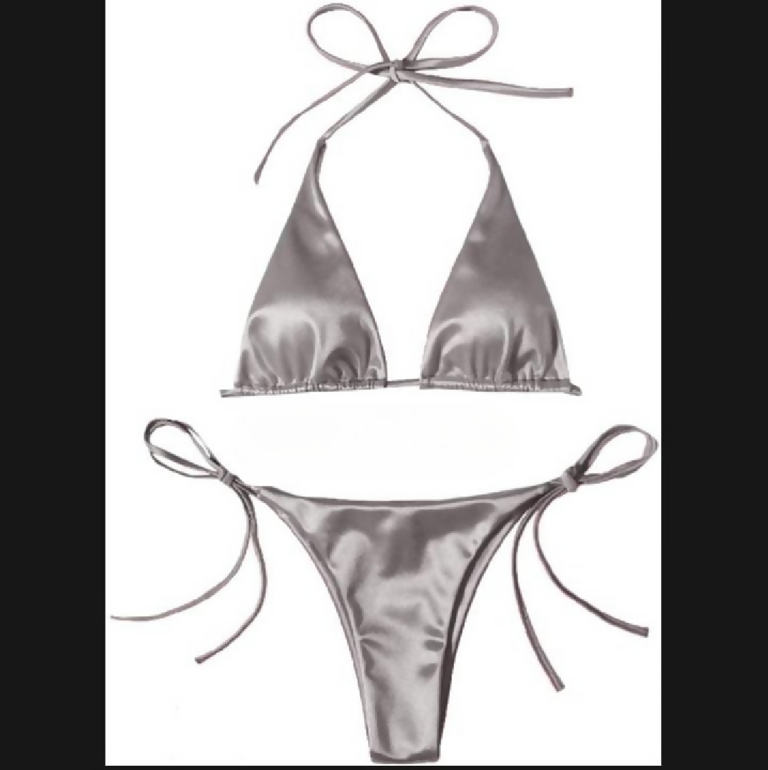 Womens Bikini Set - Halter Neck Triangle Top and Adjustable Side-Tie Bottom