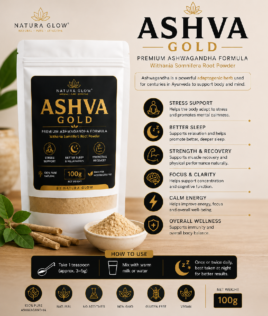 Natura Glow ASHVA GOLD Premium Ashwagandha Root Powder 100g