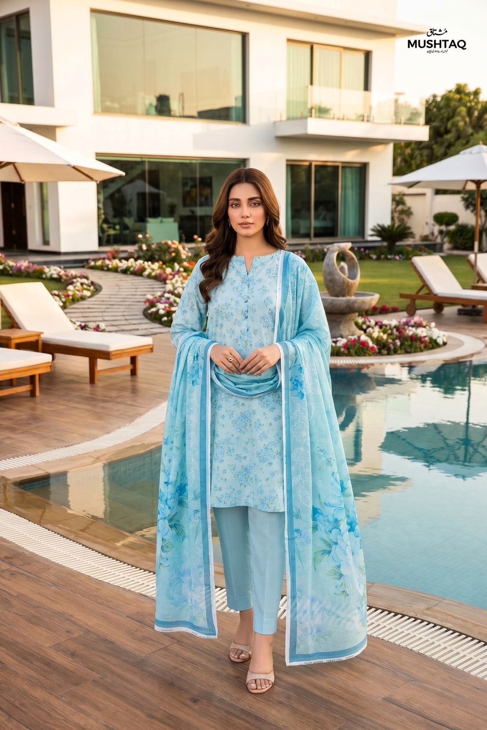 Mushtaq 3Pcs Unstitched Printed Lawn Hoorain Collection Desgin - 3