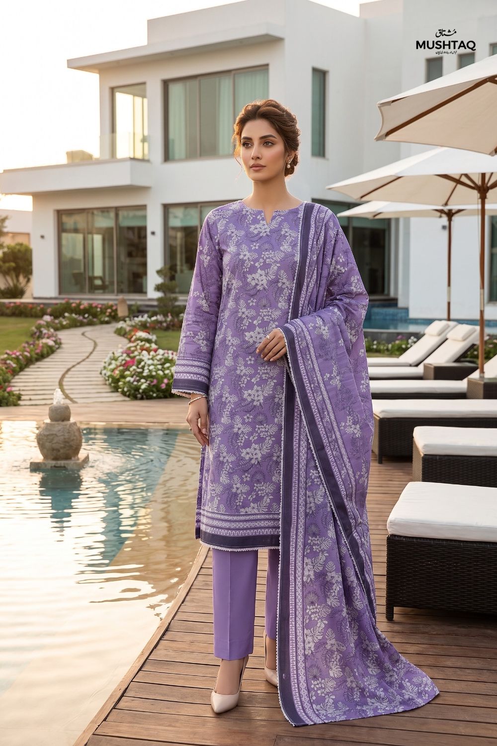 Mushtaq 3Pcs Unstitched Printed Lawn Naaz Collection Desgin - 3