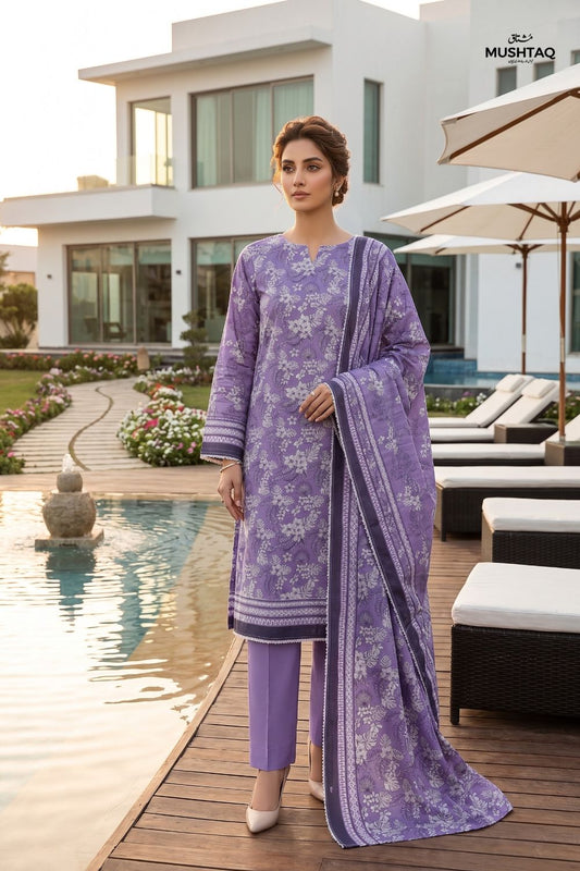 Mushtaq 3Pcs Unstitched Printed Lawn Naaz Collection Desgin - 3
