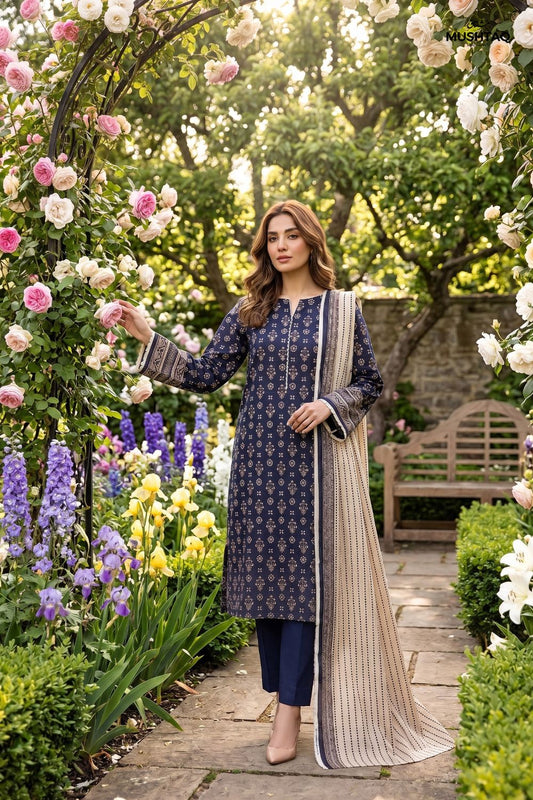Mushtaq 3Pcs Unstitched Printed Lawn Suit Aiman Collection Desgin - 3