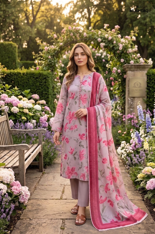 Mushtaq 3Pcs Unstitched Printed Lawn Suit Emaan Collection Desgin - 3