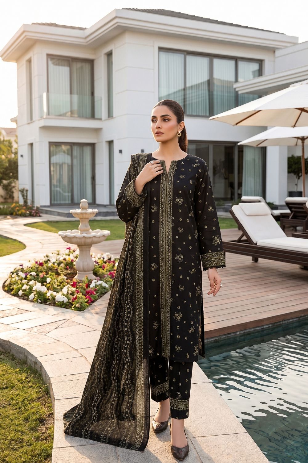Mushtaq 3Pcs Unstitched Printed Lawn Poshak Collection Desgin - 3