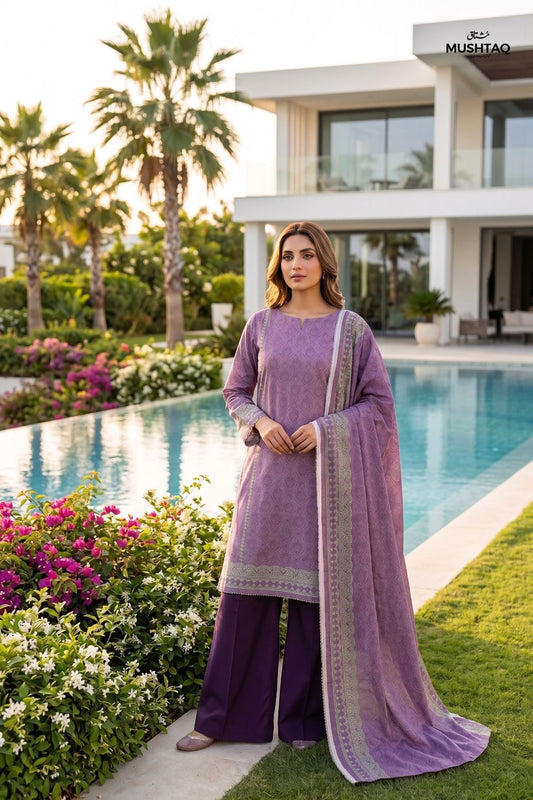Mushtaq 3Pcs Unstitched Printed Lawn Sapphire Collection Desgin - 3