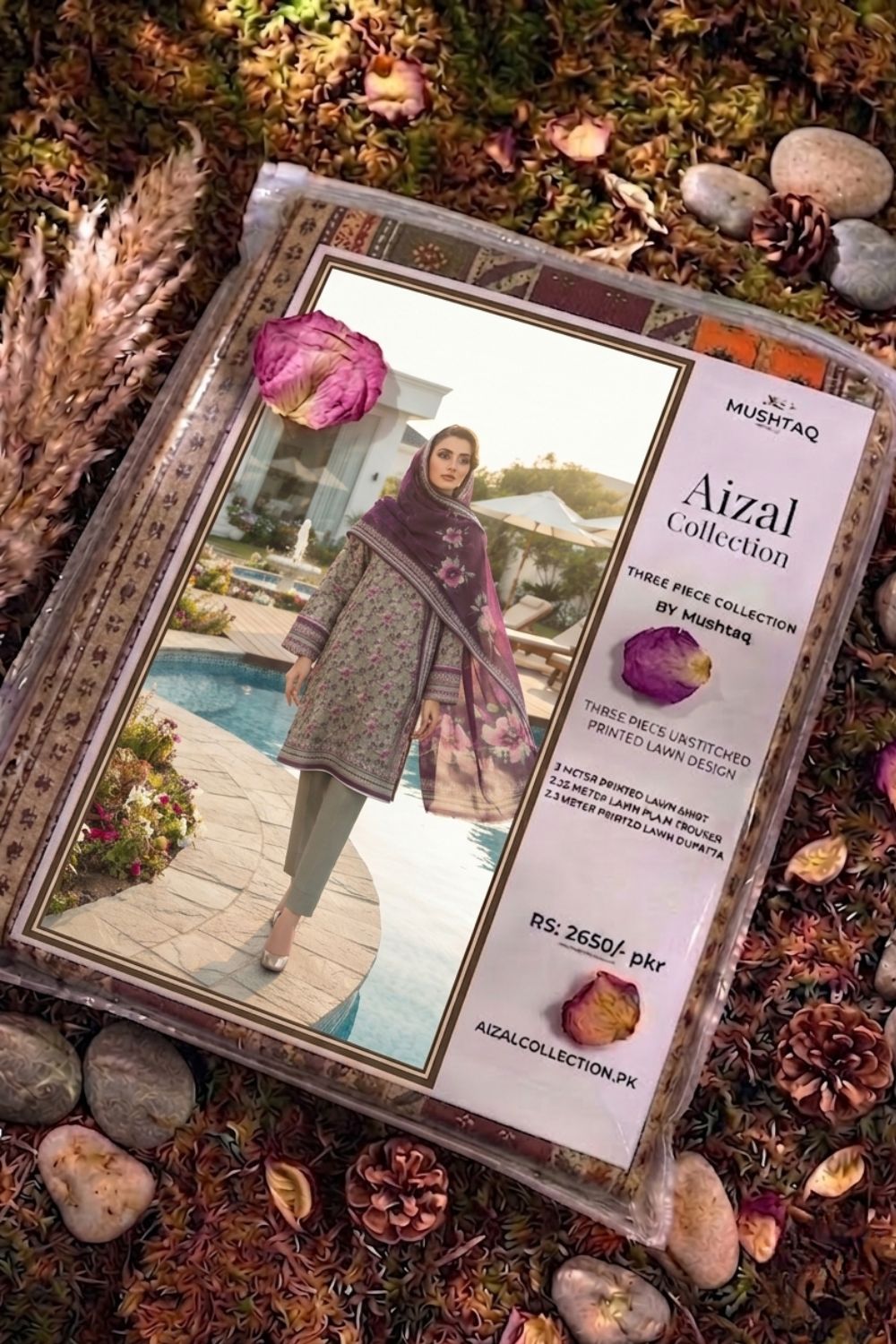 Mushtaq 3Pcs Unstitched Printed Lawn Aizal Collection Desgin - 3