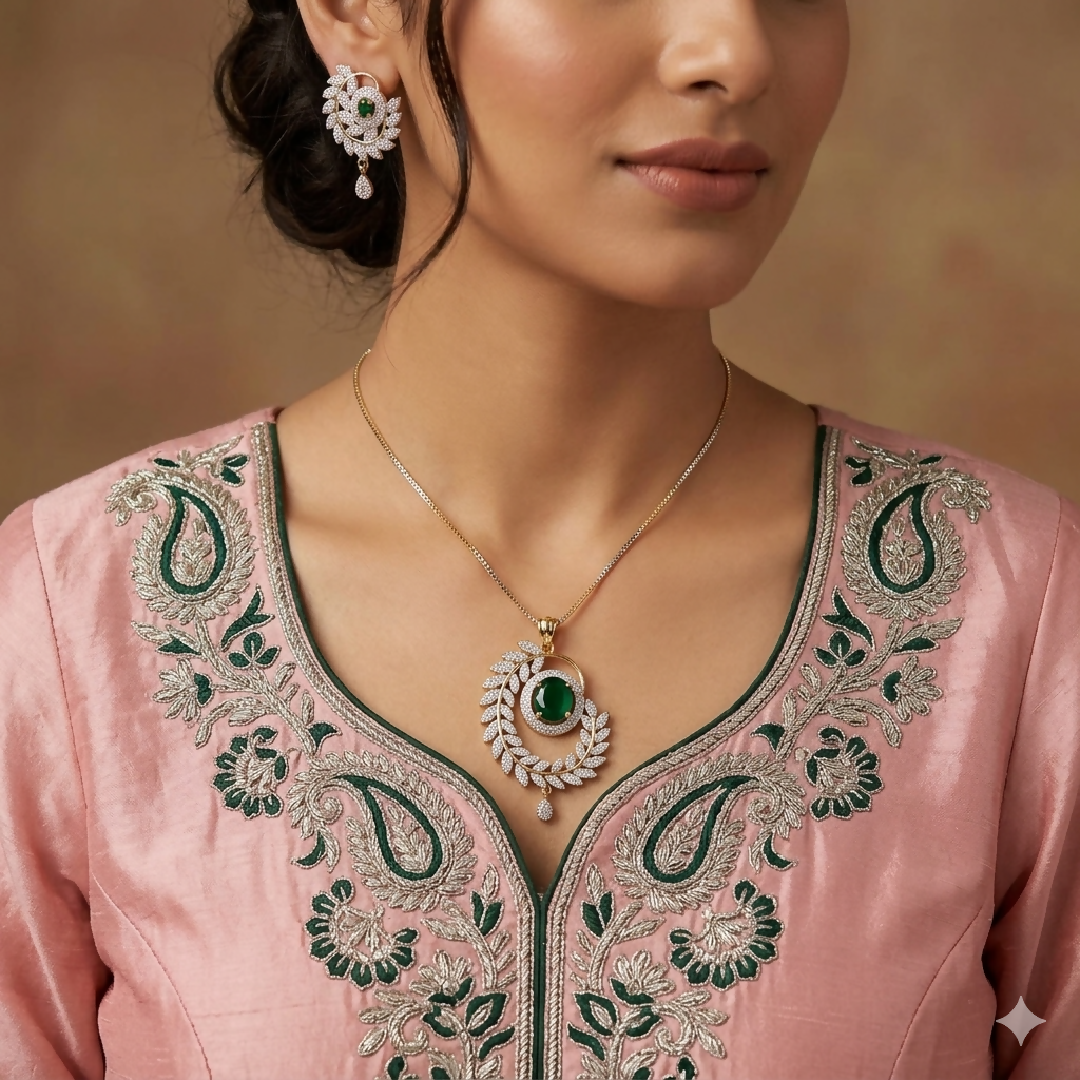 Spiral Leaf-Style Necklace and Earrings Set