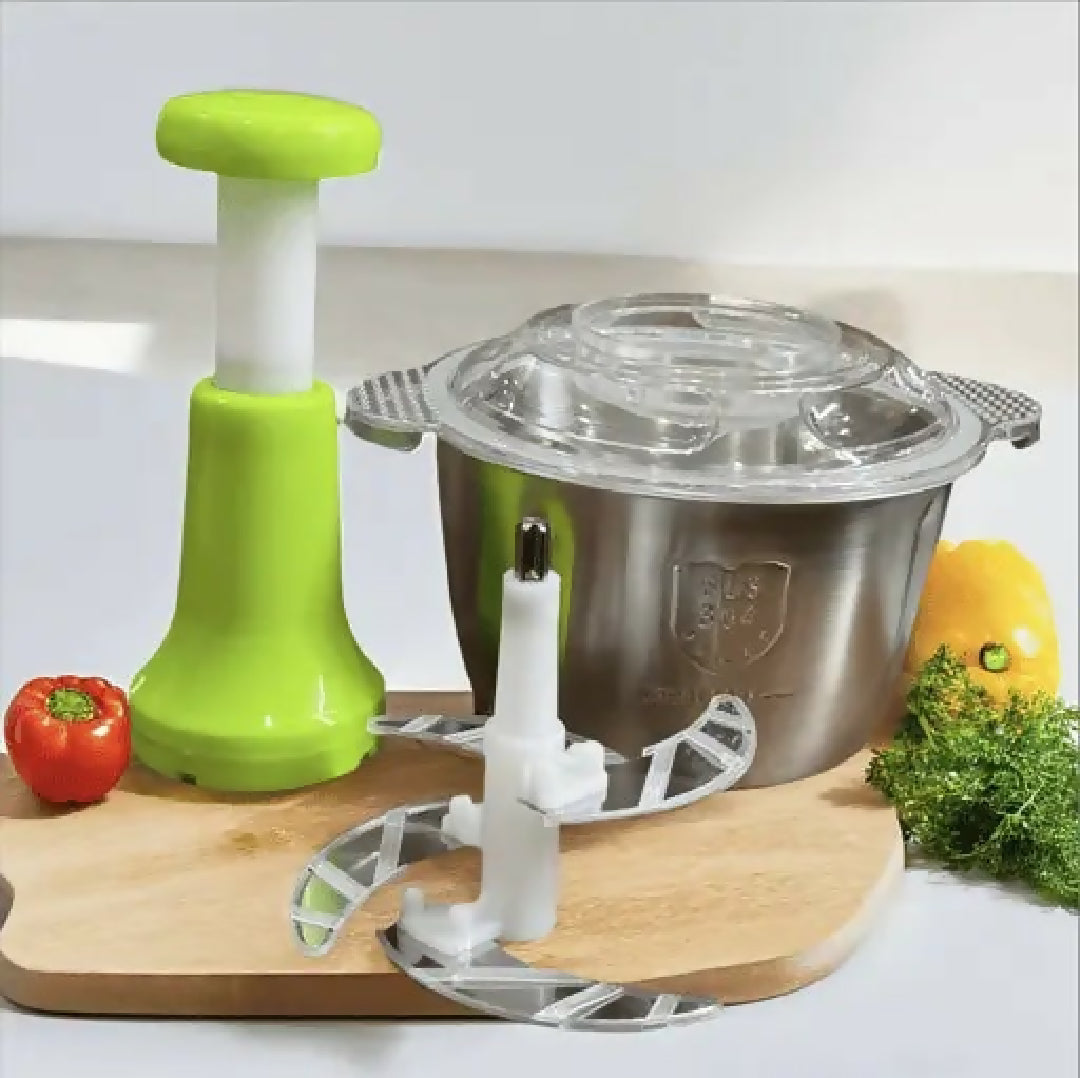 Assorted Stainless Steel Manual Food Chopper 2L - Multi Purpose Vegetable Fruit And Nut Cutter With Hand Push Blades