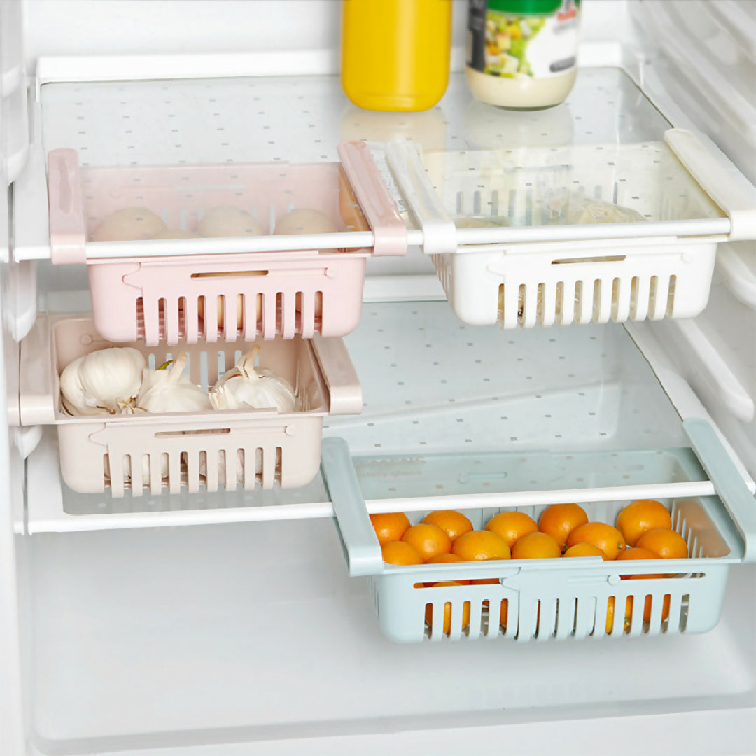 Adjustable Storage Basket For Fridge - Plastic Basket - Stretchable Food Organizer - 1 Pc - Random Color