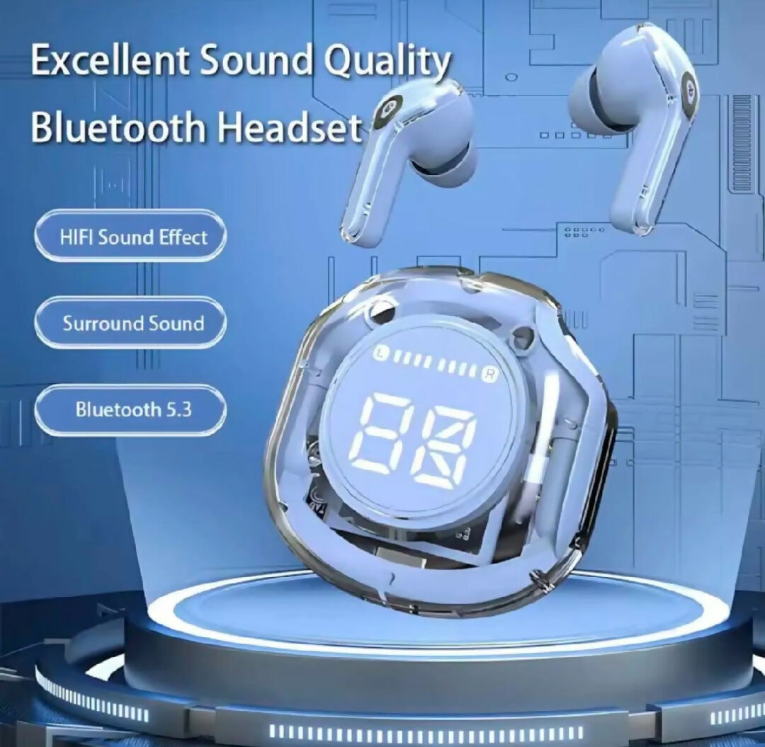 Air 39 Transparent Wireless Earbuds Lightening Display