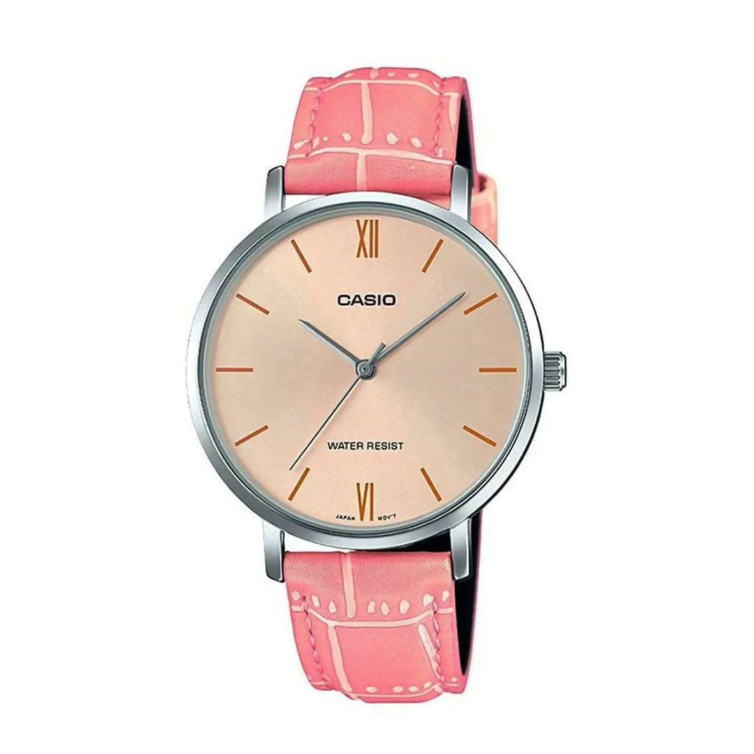 Casio Women Elegant Watch Rose Golden Dial with Stylish Pink Leather Strap Water Resistant Classic Ladies Wrist Watch for Girls Daily Wear Party Office Fashion Trendy Design